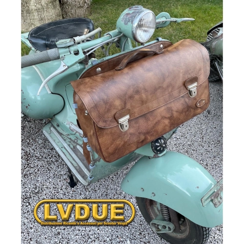 Sacoche de protection avant en cuir pour Vespa 98 V1 V33 VL VN VM VB 125 150 Faro Basso avec bandoulière. Produit artisanal italien.