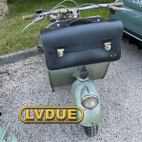 Sacoche de protection avant noire pour Vespa 98 V1 V33 VL VN VM VB 125 150 Faro Basso (1946-1958) avec bandoulière. Fabrication artisanale italienne.