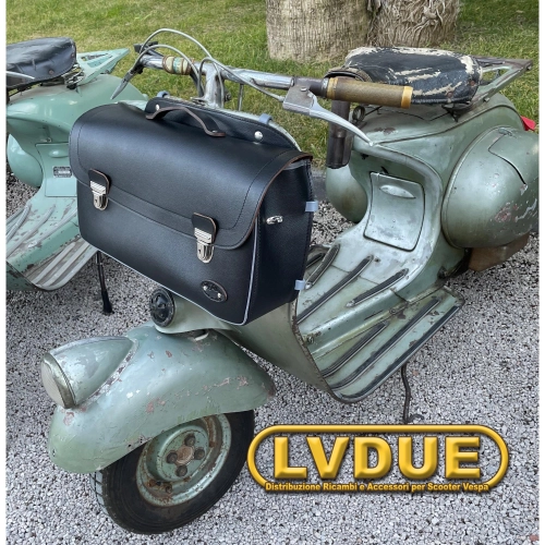 Sacoche de protection avant noire pour Vespa 98 V1 V33 VL VN VM VB 125 150 Faro Basso (1946-1958) avec bandoulière. Fabrication artisanale italienne.