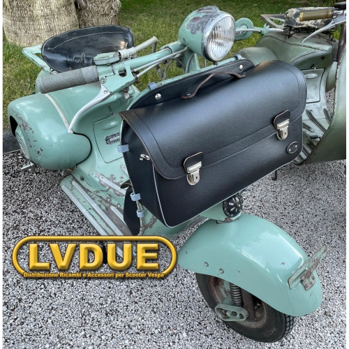 Sacoche de protection avant noire pour Vespa 98 V1 V33 VL VN VM VB 125 150 Faro Basso (1946-1958) avec bandoulière. Fabrication artisanale italienne.