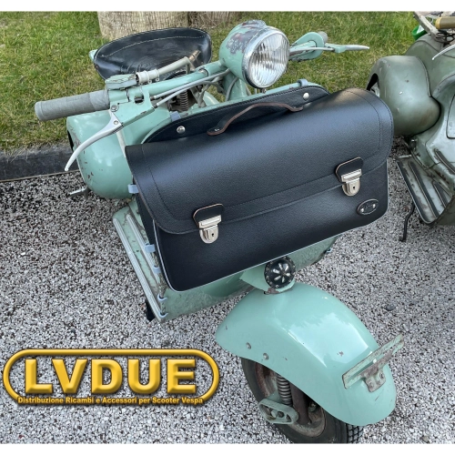 Sacoche de protection avant noire pour Vespa 98 V1 V33 VL VN VM VB 125 150 Faro Basso (1946-1958) avec bandoulière. Fabrication artisanale italienne.