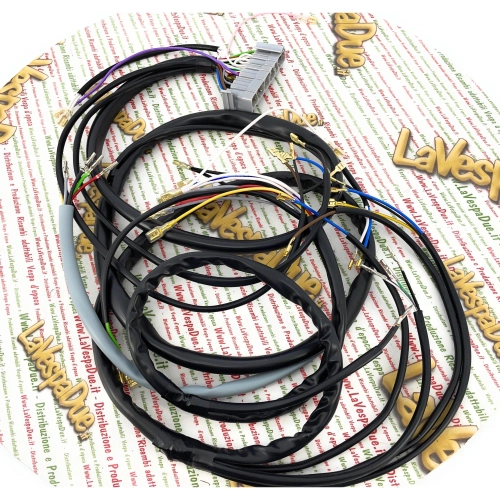 Electrical system wiring harness for VESPA PK 50 LUSSO with electric starter. ITALIAN ARTISAN PRODUCT.