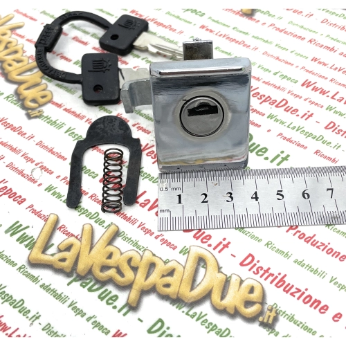 Complete chrome top box lock for VESPA PX 125 150 200 ARCOBALENO disc brake complete with spring and plate ro 198560