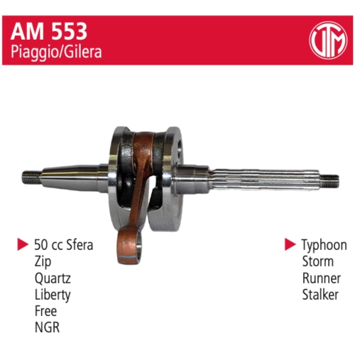 Albero Motore UTM TORTOSA per PIAGGIO GILERA 50 SFERA ZIP TYPHOON QUARTZ LIBERTY FREE NGR STORM RUNNER STALKER