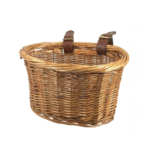Ovaler Weidenkorb 26 x 16 x 16 cm, Gepäckträger vorne und hinten für VESPA, LAMBRETTA, APE, CIAO, BOXER, BRAVO, SI, naturfarben, mit Lederbändern