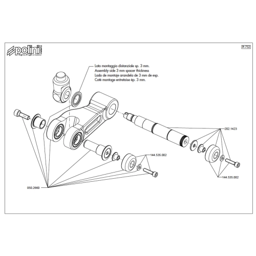 POLINI 050.2660 Brazo de suspensión de 4 rodamientos VESPA 50 90 125 NLR SPECIAL SS PRIMAVERA ET3 PK HP FL XL PIAGGIO 50 ZIP SP H2O