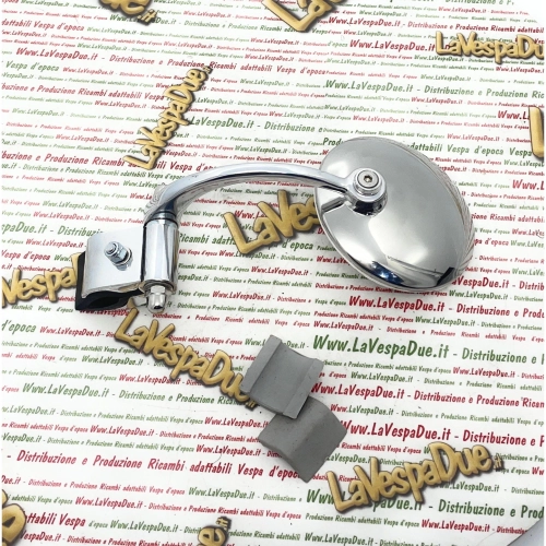 Linker Spiegel am Schild ULMA STYLE VESPA APE UND LAMBRETTA rund Ø 100 mm Edelstahl und poliertes Aluminium