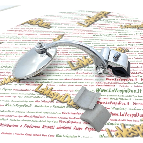 Linker Spiegel am Schild ULMA STYLE VESPA APE UND LAMBRETTA rund Ø 100 mm Edelstahl und poliertes Aluminium