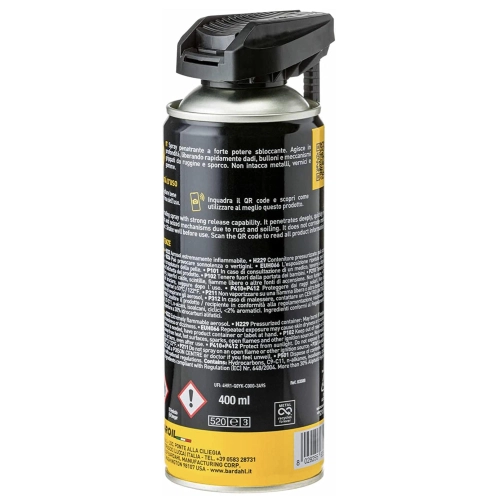 BARDAHL K9 Schmierspray-Entferner für Muttern, Schrauben und Mechanismen mit Rost, 400 ml Packung, passend für VESPA, APE, LAMBRETTA, FIAT, ALFA, ROMEO und LANCIA