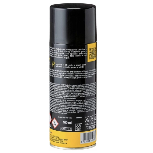BARDAHL K9 Spray Lubricant MOTORCYCLE CHAIN ROAD-TRACK designed to protect and lubricate all types of chains 400 ml pack VESPA APE LAMBRETTA FIAT ALFA ROMEO LANCIA