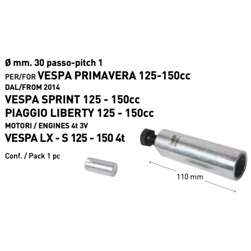 Extractor de volante con rosca interna y punta de paso de Ø 30 mm, 110 mm de longitud para VESPA PRIMAVERA 125 150 SPRINT LIBERTY LX S