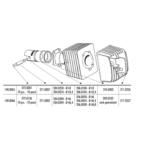 POLINI 140.0065/ST cast iron cylinder kit without head Ø 43 mm with 12 mm pin PIAGGIO 50 CIAO SI BRAVO BOXER