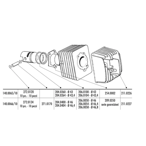 POLINI 140.0065/10ST cast iron cylinder kit without head Ø 43 mm with 10 mm pin PIAGGIO 50 CIAO SI BRAVO BOXER