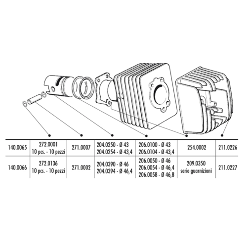 Kit cylindre en fonte POLINI 140.0066 Ø 46 mm avec axe de 12 mm pour PIAGGIO 50 CIAO SI BRAVO BOXER