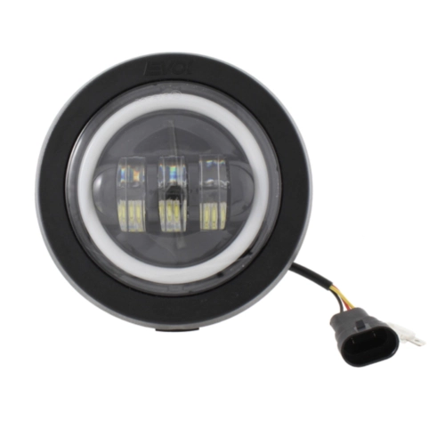 LED-Frontscheinwerfer-Optikgruppe IRON 6500 K EVOK für VESPA 50 125 PS FL FL2 AUTOMATICA von 1989 bis 1997 ro 265940 ANGEL EYES mit Konverterschaltung von 6 V auf 12 V DC und von 12 V AC auf 12 V DC und Antiflimmern