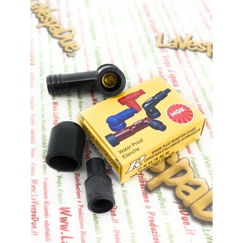 NGK LB05EPK spark plug cap in phenolic resin with 90° waterproof silicone gasket for 14 mm cable with resistor for VESPA APE LAMBRETTA CIAO
