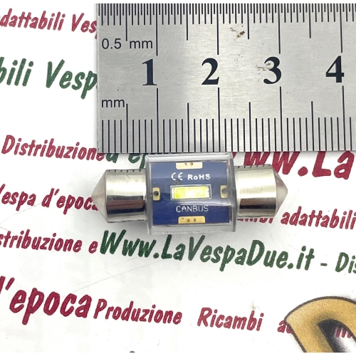 12V 30V CANBUS LED bulb with SV 8.5 31mm long socket, white color, 6000K, 2.3W, for VESPA LAMBRETTA APE motorcycles and cars