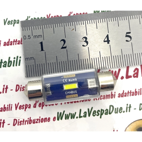 12V 30V CANBUS LED bulb with SV 8.5 41mm long socket, white color, 6000K, 2.3W, for VESPA LAMBRETTA APE motorcycles and cars