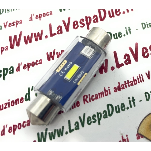 12V 30V CANBUS LED bulb with SV 8.5 41mm long socket, white color, 6000K, 2.3W, for VESPA LAMBRETTA APE motorcycles and cars