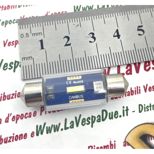 Bombilla LED CANBUS de 12V 30V con casquillo SV 8.5 de 39 mm de longitud, color blanco, 6000K, 2.3W para motocicletas y coches VESPA LAMBRETTA APE