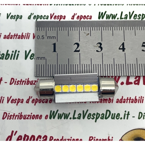 12 Volt CANBUS LED bulb with SV 8.5 socket, 36 mm long, white color, 6000° K, 2.4 W for VESPA LAMBRETTA APE motorcycles and cars