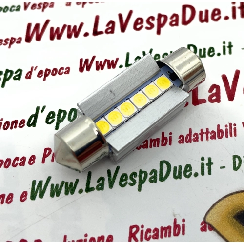 12 Volt CANBUS LED bulb with SV 8.5 socket, 36 mm long, white color, 6000° K, 2.4 W for VESPA LAMBRETTA APE motorcycles and cars