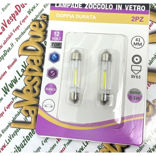 2 ampoules LED torpille 12 volts avec connexion SV 8.5, longueur 42 mm, couleur blanche 6000 K, 0,5 W pour motos et voitures Vespa, Lambretta, Ape