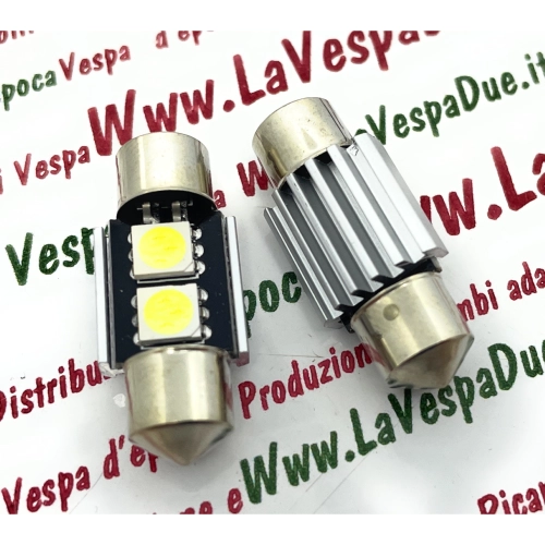 2 x 12-Volt-CANBUS-LED-Torpedolampen mit SV 8.5-Anschluss, 31 mm lang, weißes Licht (6000 K), 1,4 W, für VESPA, LAMBRETTA, APE, Motorräder und Autos