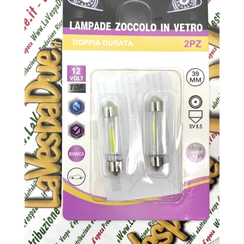 2 ampoules LED torpille 12 volts avec culot SV 8.5, longueur 39 mm, couleur blanche 6000 K, 0,5 W pour motos et voitures Vespa, Lambretta, Ape