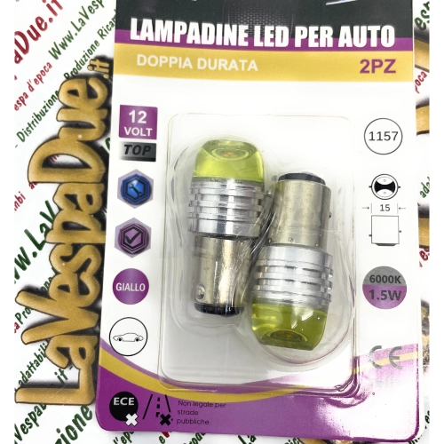 2 yellow LED double-light bulbs with P21W BA15S socket 12 Volt yellow color 6000° k 1.5 W for VESPA LAMBRETTA APE Motorcycles and cars