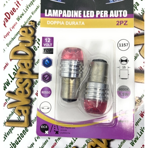 2 Lampadine biluce a led rosso con attacco P21W BA15S 12 Volt colore rosso 6000° k 1,5 W per VESPA LAMBRETTA APE Moto e auto