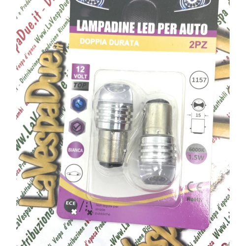 2 Lampadine biluce a led bianche con attacco P21W BA15S 12 Volt colore bianco 6000° k 1,5 W per VESPA LAMBRETTA APE Moto e auto