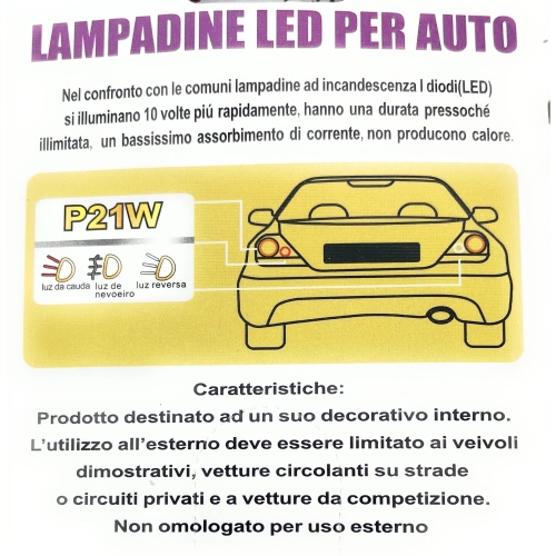 2 Lampadine biluce a led bianche con attacco P21W BA15S 12 Volt colore bianco 6000° k 1,5 W per VESPA LAMBRETTA APE Moto e auto
