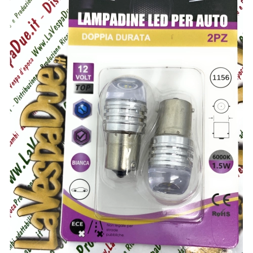 2 ampoules LED blanches avec culot BA15S, 12 volts, blanc 6000 K, 1,5 W pour motos et voitures Vespa, Lambretta, Ape
