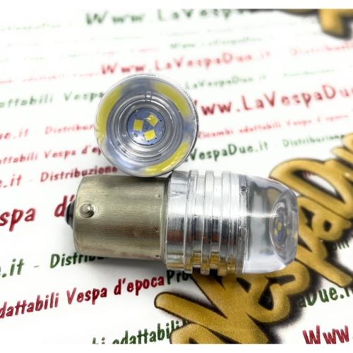 2 ampoules LED blanches avec culot BA15S, 12 volts, blanc 6000 K, 1,5 W pour motos et voitures Vespa, Lambretta, Ape