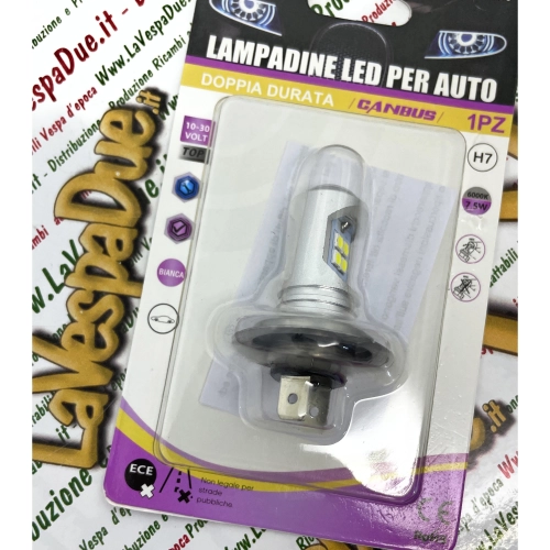 Bombilla LED H7 CANBUS 10/30 Voltios, color blanco 6000° K, 7,5 W para motocicletas y coches VESPA LAMBRETTA APE