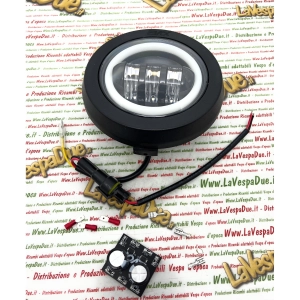 LED-Frontscheinwerfer-Optikgruppe IRON 6500 K EVOK für VESPA 50 125 PS FL FL2 AUTOMATICA von 1989 bis 1997 ro 265940 ANGEL EYES mit Konverterschaltung von 6 V auf 12 V DC und von 12 V AC auf 12 V DC und Antiflimmern