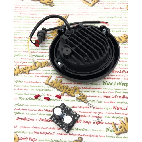 LED-Frontscheinwerfer-Optikgruppe IRON 6500 K EVOK für VESPA 50 125 PS FL FL2 AUTOMATICA von 1989 bis 1997 ro 265940 ANGEL EYES mit Konverterschaltung von 6 V auf 12 V DC und von 12 V AC auf 12 V DC und Antiflimmern
