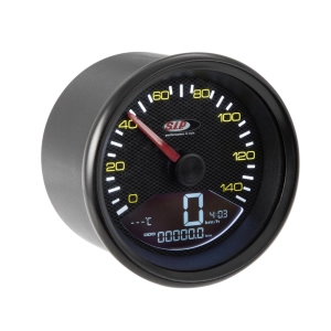 Compteur de vitesse SIP 50000530 2.0 aspect carbone pour Vespa 80 125 150 200 PX PE P150 SP 200 E, cadran noir, chiffres jaunes, cadre noir, 20 fonctions, affichage numérique/analogique