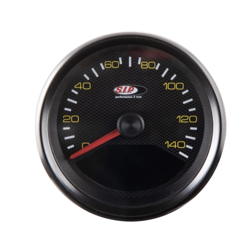 Compteur de vitesse SIP 50000530 2.0 aspect carbone pour Vespa 80 125 150 200 PX PE P150 SP 200 E, cadran noir, chiffres jaunes, cadre noir, 20 fonctions, affichage numérique/analogique