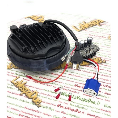 IRON LED 6000 K EVOK front headlight assembly for VESPA PX PE 80 125 150 200 ARCOBALENO MY ELESTART ANGEL with conversion circuit and anti-flicker adaptor 582946 139616 161235 163685 191449 196269 217765
