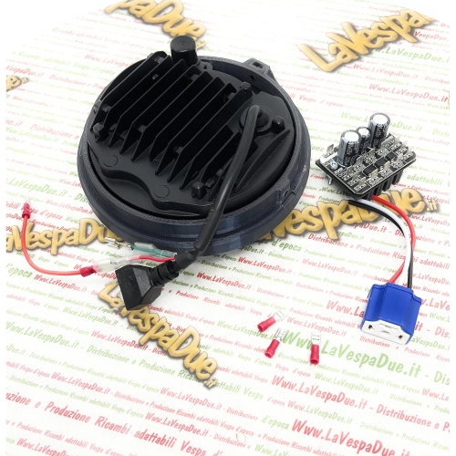 IRON LED 6000 K EVOK front headlight assembly for VESPA PX PE 80 125 150 200 ARCOBALENO MY ELESTART ANGEL with conversion circuit and anti-flicker adaptor 582946 139616 161235 163685 191449 196269 217765