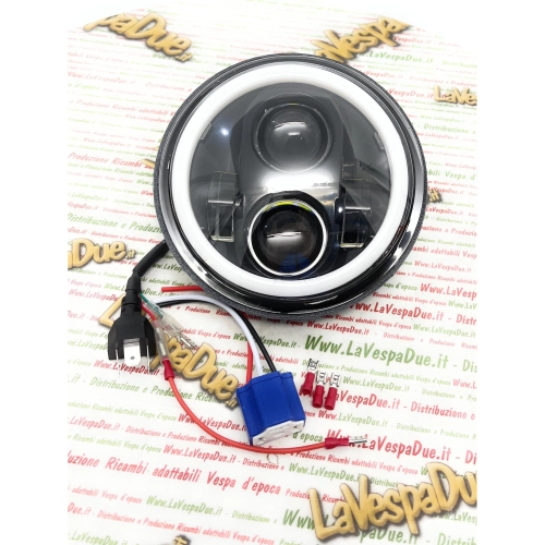IRON LED 6000 K EVOK front headlight assembly for VESPA PX PE 80 125 150 200 ARCOBALENO MY ELESTART ANGEL with conversion circuit and anti-flicker adaptor 582946 139616 161235 163685 191449 196269 217765