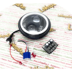 IRON LED 6000 K EVOK front headlight assembly for VESPA PX PE 80 125 150 200 ARCOBALENO MY ELESTART ANGEL with conversion circuit and anti-flicker adaptor 582946 139616 161235 163685 191449 196269 217765