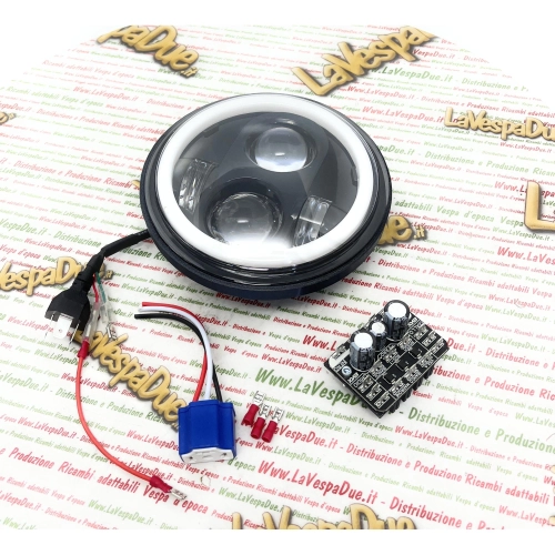 IRON LED 6000 K EVOK front headlight assembly for VESPA PX PE 80 125 150 200 ARCOBALENO MY ELESTART ANGEL with conversion circuit and anti-flicker adaptor 582946 139616 161235 163685 191449 196269 217765