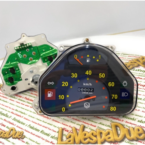 Compteur kilométrique 80 km/h pour Vespa HP 4 FL V FL2 50 90 125 SPEEDMATIC AUTOMATICA, chiffres jaunes avec logo LVDUE, adaptateur ro 290475 269576 269567 265909