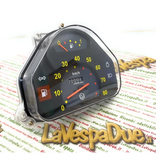 Compteur kilométrique 80 km/h pour Vespa HP 4 FL V FL2 50 90 125 SPEEDMATIC AUTOMATICA, chiffres jaunes avec logo LVDUE, adaptateur ro 290475 269576 269567 265909