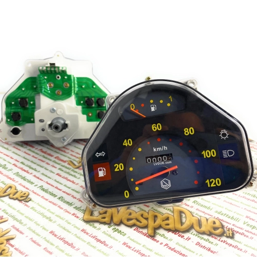 Compteur kilométrique 120 km/h pour Vespa HP 4 FL V FL2 50 90 125 SPEEDMATIC AUTOMATICA, chiffres jaunes avec logo LVDUE, adaptateur ro 290475 269576 269567 265909
