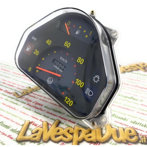Compteur kilométrique 120 km/h pour Vespa HP 4 FL V FL2 50 90 125 SPEEDMATIC AUTOMATICA, chiffres jaunes avec logo LVDUE, adaptateur ro 290475 269576 269567 265909
