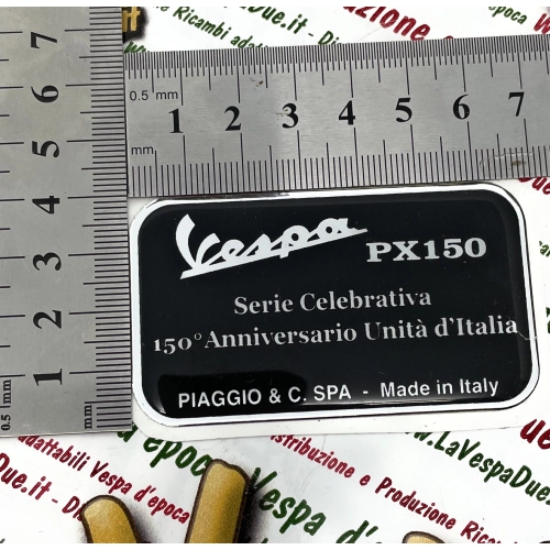 Resin-coated commemorative plate sticker for the 150th Anniversary of the Unification of Italy for the VESPA PX 150